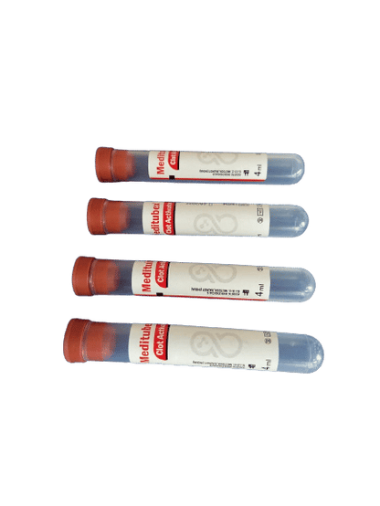 Meditubex Clot Activator 4ml Non Vacuum Blood Collection Tube - Single Rubber Cap Pack of 100 Tubes (102.1)